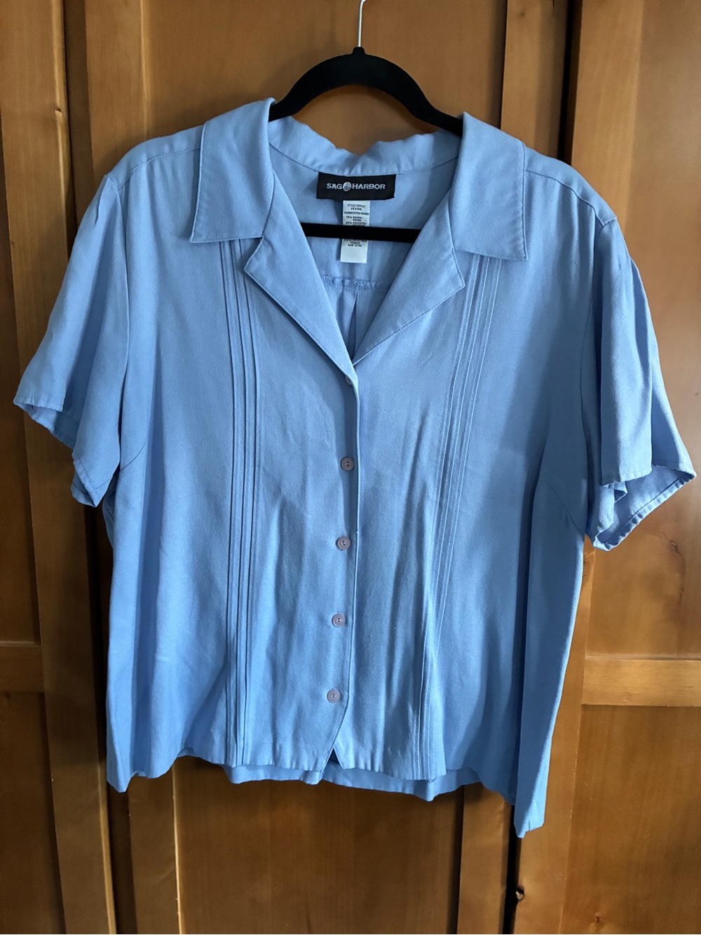 Sag Harbor Light Blue Short Sleeve Button Front Blouse # 73